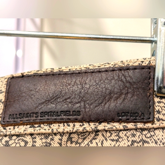 All Saints Spitalfields Paisley print cropped skinny jeans, camel & grey, size 8 - Picture 10 of 13